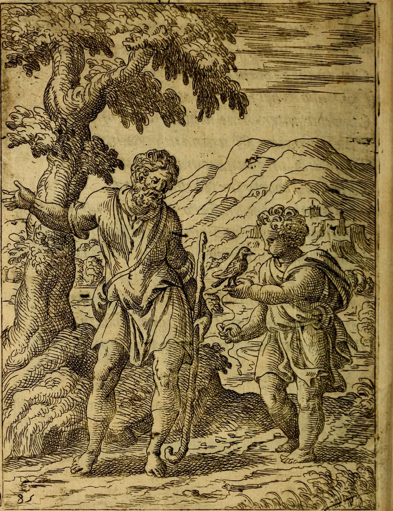 An illustration from Fabvlae centvm ex antiqvis avctoribvs delectae et a Gabriele Faerno Cremonensi carminibvs explicatae, 1564, leaf 175