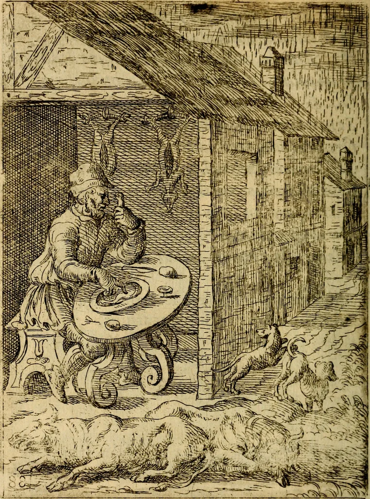 An illustration from Fabvlae centvm ex antiqvis avctoribvs delectae et a Gabriele Faerno Cremonensi carminibvs explicatae, 1564, leaf 177