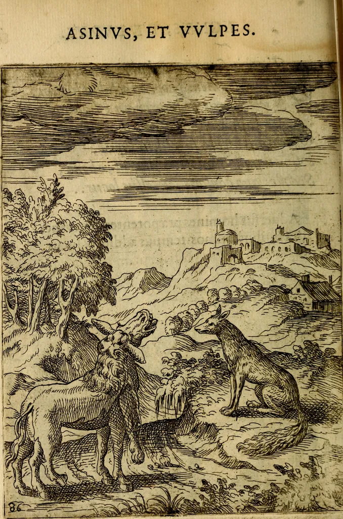 An illustration from Fabvlae centvm ex antiqvis avctoribvs delectae et a Gabriele Faerno Cremonensi carminibvs explicatae, 1564, leaf 181