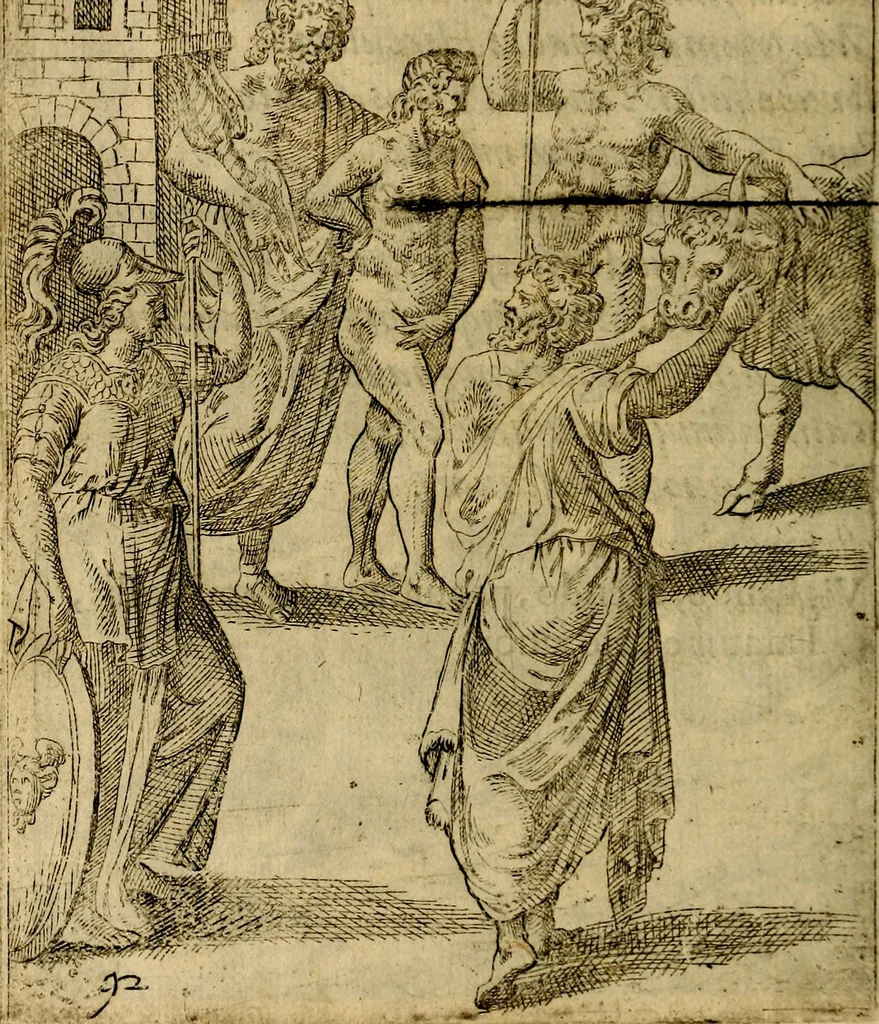 An illustration from Fabvlae centvm ex antiqvis avctoribvs delectae et a Gabriele Faerno Cremonensi carminibvs explicatae, 1564, leaf 189