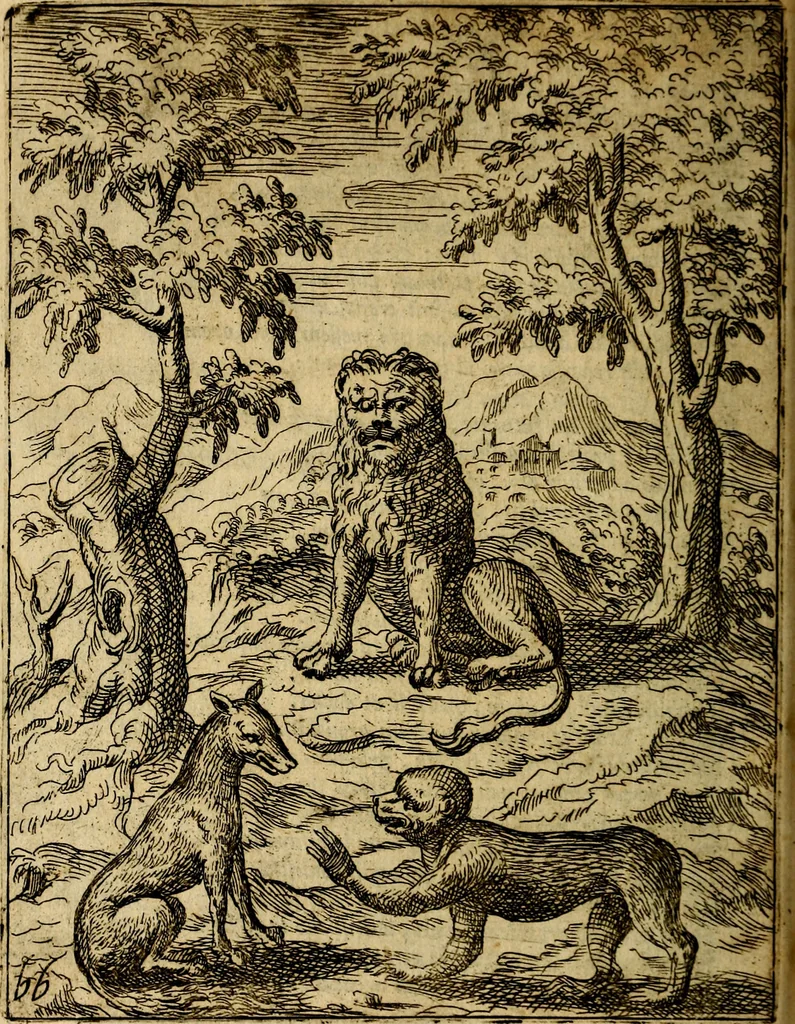 An illustration from Fabvlae centvm ex antiqvis avctoribvs delectae et a Gabriele Faerno Cremonensi carminibvs explicatae, 1564, leaf 199