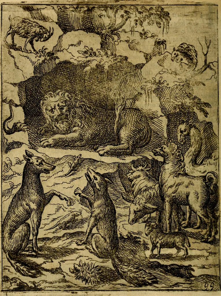 An illustration from Fabvlae centvm ex antiqvis avctoribvs delectae et a Gabriele Faerno Cremonensi carminibvs explicatae, 1564, leaf 203