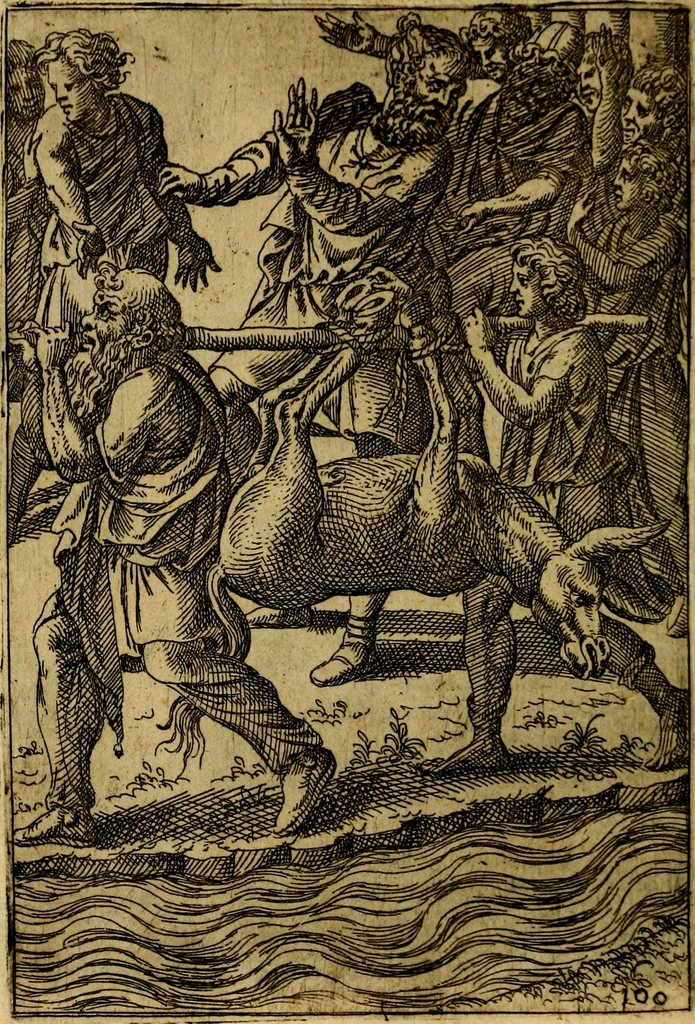 An illustration from Fabvlae centvm ex antiqvis avctoribvs delectae et a Gabriele Faerno Cremonensi carminibvs explicatae, 1564, leaf 205