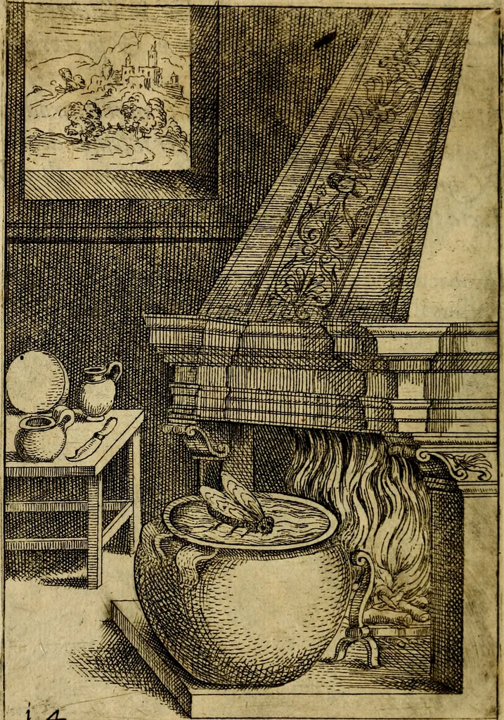An illustration from Fabvlae centvm ex antiqvis avctoribvs delectae et a Gabriele Faerno Cremonensi carminibvs explicatae, 1564, leaf 33