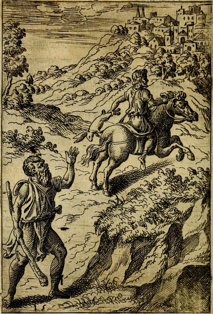 An illustration from Fabvlae centvm ex antiqvis avctoribvs delectae et a Gabriele Faerno Cremonensi carminibvs explicatae, 1564, leaf 35