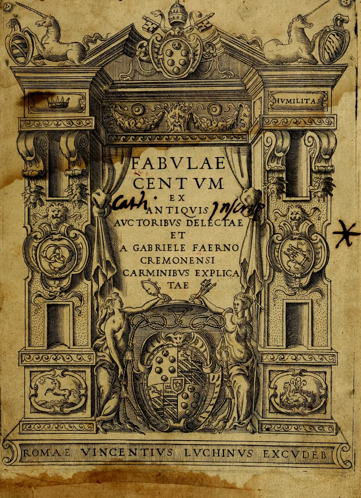 An illustration from Fabvlae centvm ex antiqvis avctoribvs delectae et a Gabriele Faerno Cremonensi carminibvs explicatae, 1564, leaf 4