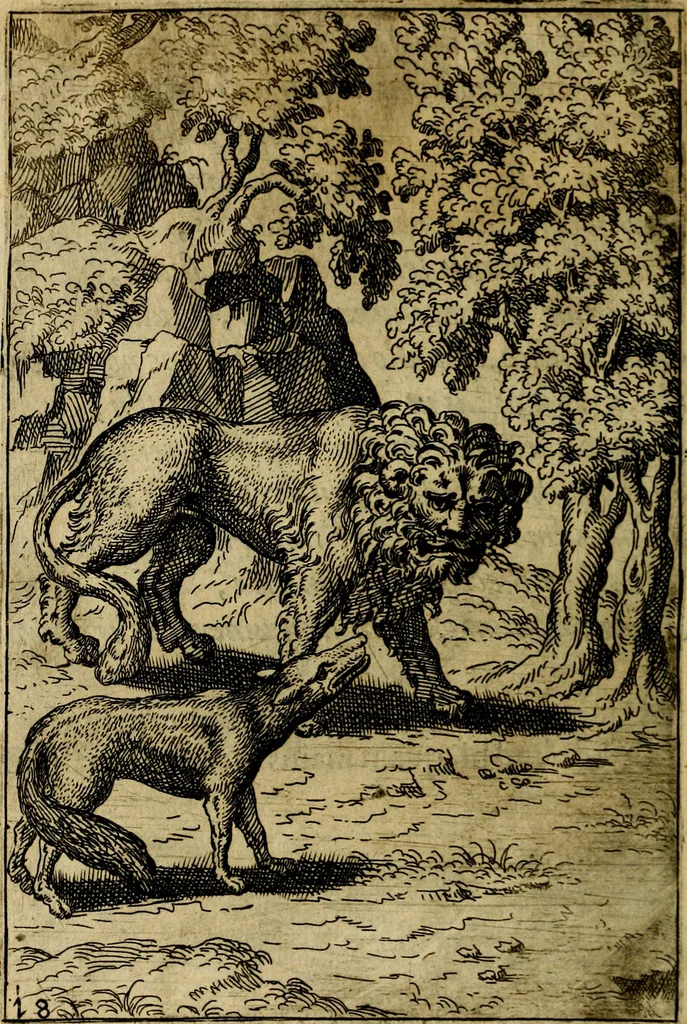 An illustration from Fabvlae centvm ex antiqvis avctoribvs delectae et a Gabriele Faerno Cremonensi carminibvs explicatae, 1564, leaf 41