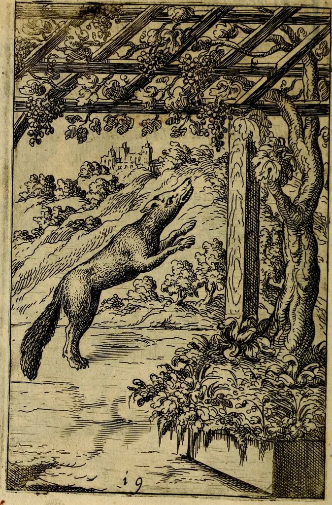An illustration from Fabvlae centvm ex antiqvis avctoribvs delectae et a Gabriele Faerno Cremonensi carminibvs explicatae, 1564, leaf 43