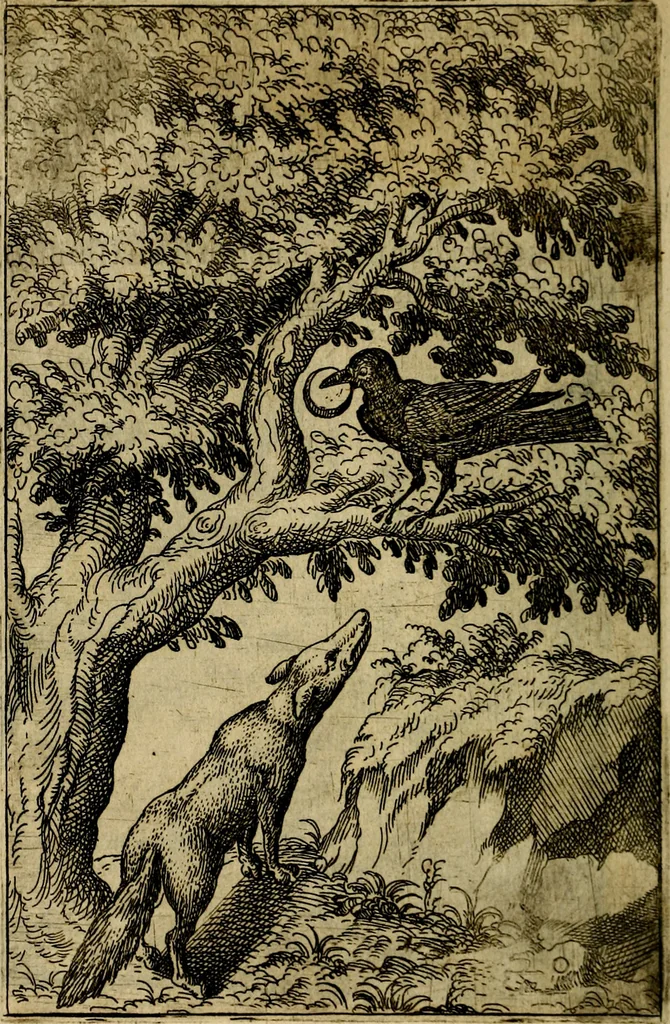 An illustration from Fabvlae centvm ex antiqvis avctoribvs delectae et a Gabriele Faerno Cremonensi carminibvs explicatae, 1564, leaf 45