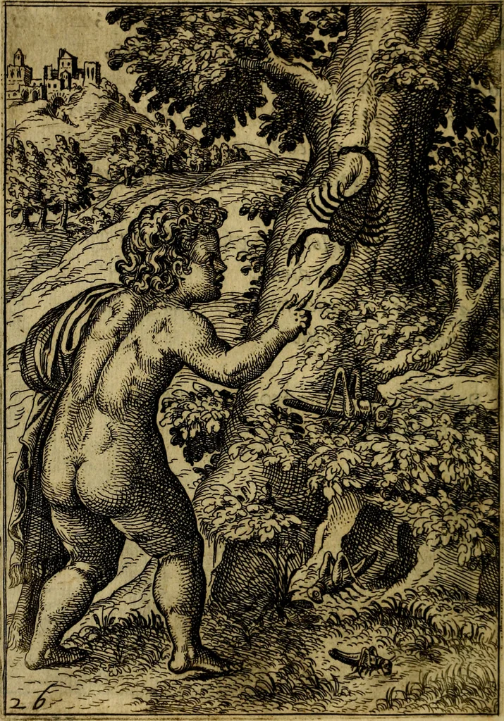 An illustration from Fabvlae centvm ex antiqvis avctoribvs delectae et a Gabriele Faerno Cremonensi carminibvs explicatae, 1564, leaf 57