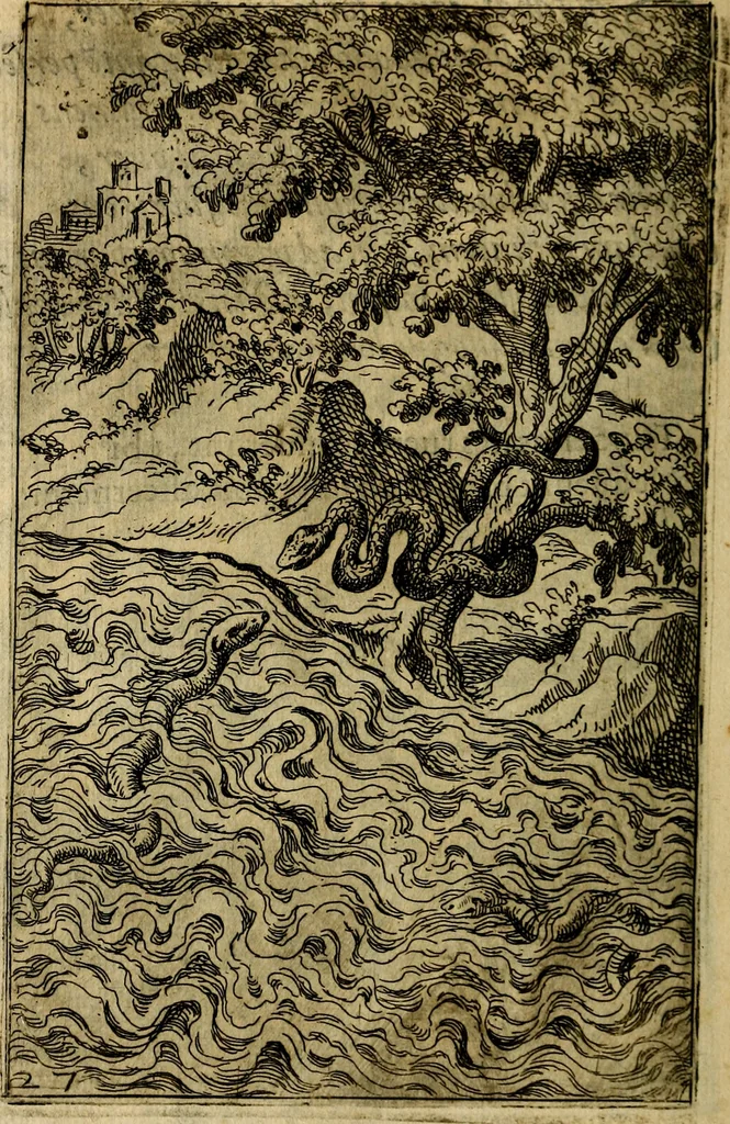 An illustration from Fabvlae centvm ex antiqvis avctoribvs delectae et a Gabriele Faerno Cremonensi carminibvs explicatae, 1564, leaf 59