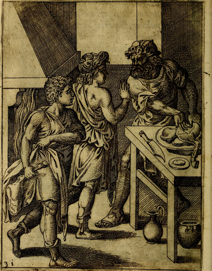 An illustration from Fabvlae centvm ex antiqvis avctoribvs delectae et a Gabriele Faerno Cremonensi carminibvs explicatae, 1564, leaf 67