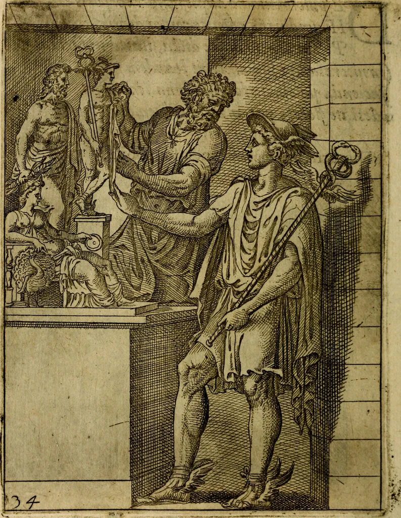 An illustration from Fabvlae centvm ex antiqvis avctoribvs delectae et a Gabriele Faerno Cremonensi carminibvs explicatae, 1564, leaf 73