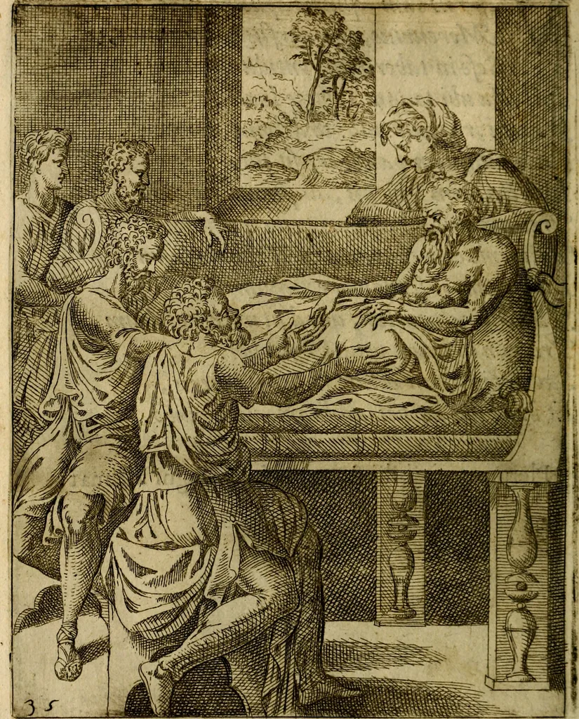 An illustration from Fabvlae centvm ex antiqvis avctoribvs delectae et a Gabriele Faerno Cremonensi carminibvs explicatae, 1564, leaf 75