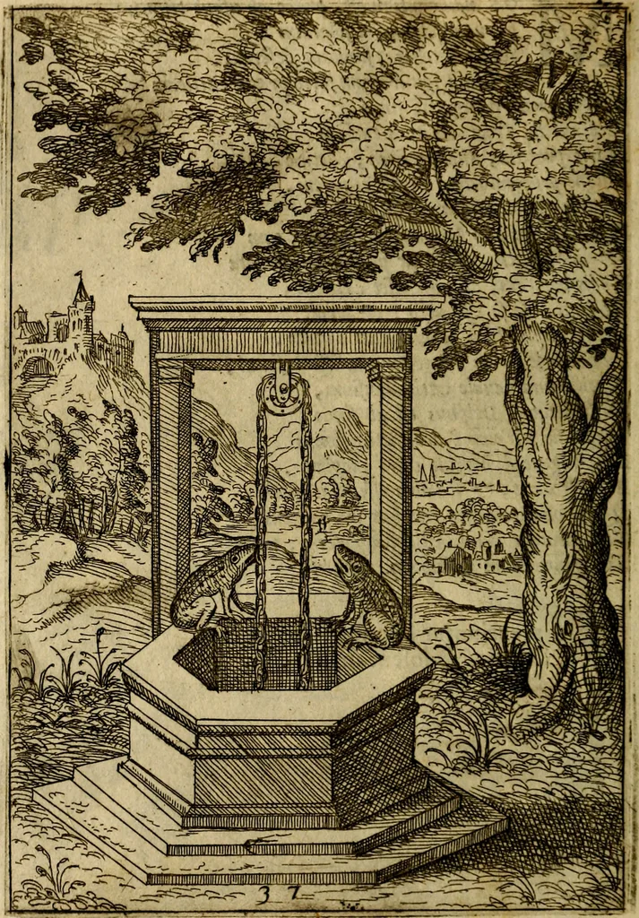 An illustration from Fabvlae centvm ex antiqvis avctoribvs delectae et a Gabriele Faerno Cremonensi carminibvs explicatae, 1564, leaf 79