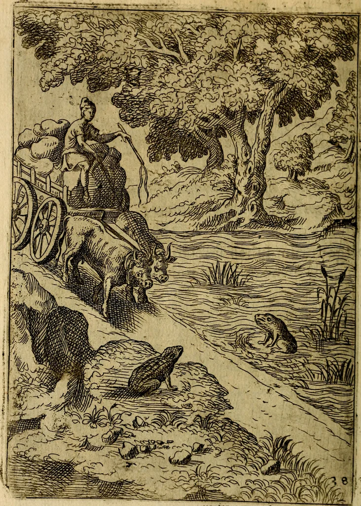 An illustration from Fabvlae centvm ex antiqvis avctoribvs delectae et a Gabriele Faerno Cremonensi carminibvs explicatae, 1564, leaf 81