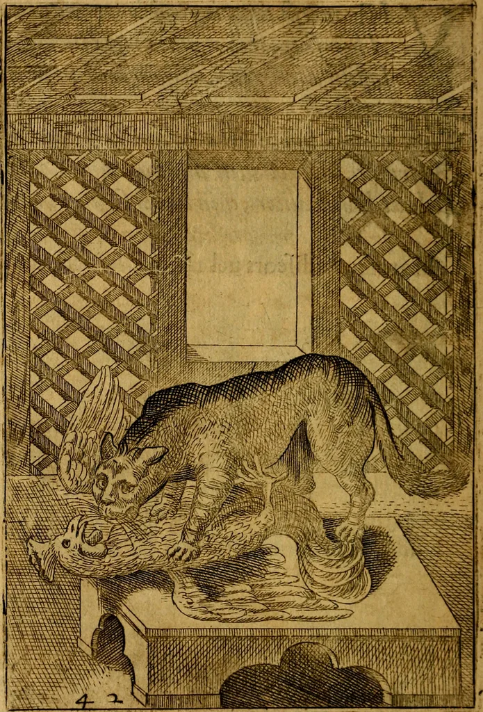 An illustration from Fabvlae centvm ex antiqvis avctoribvs delectae et a Gabriele Faerno Cremonensi carminibvs explicatae, 1564, leaf 89