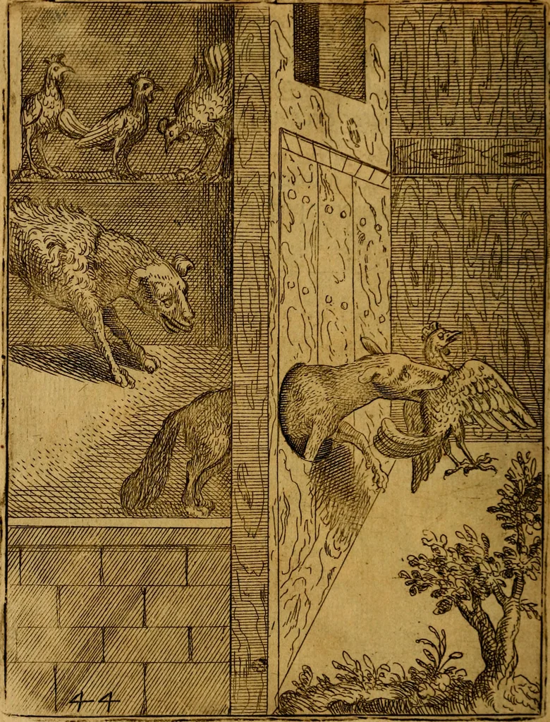An illustration from Fabvlae centvm ex antiqvis avctoribvs delectae et a Gabriele Faerno Cremonensi carminibvs explicatae, 1564, leaf 93