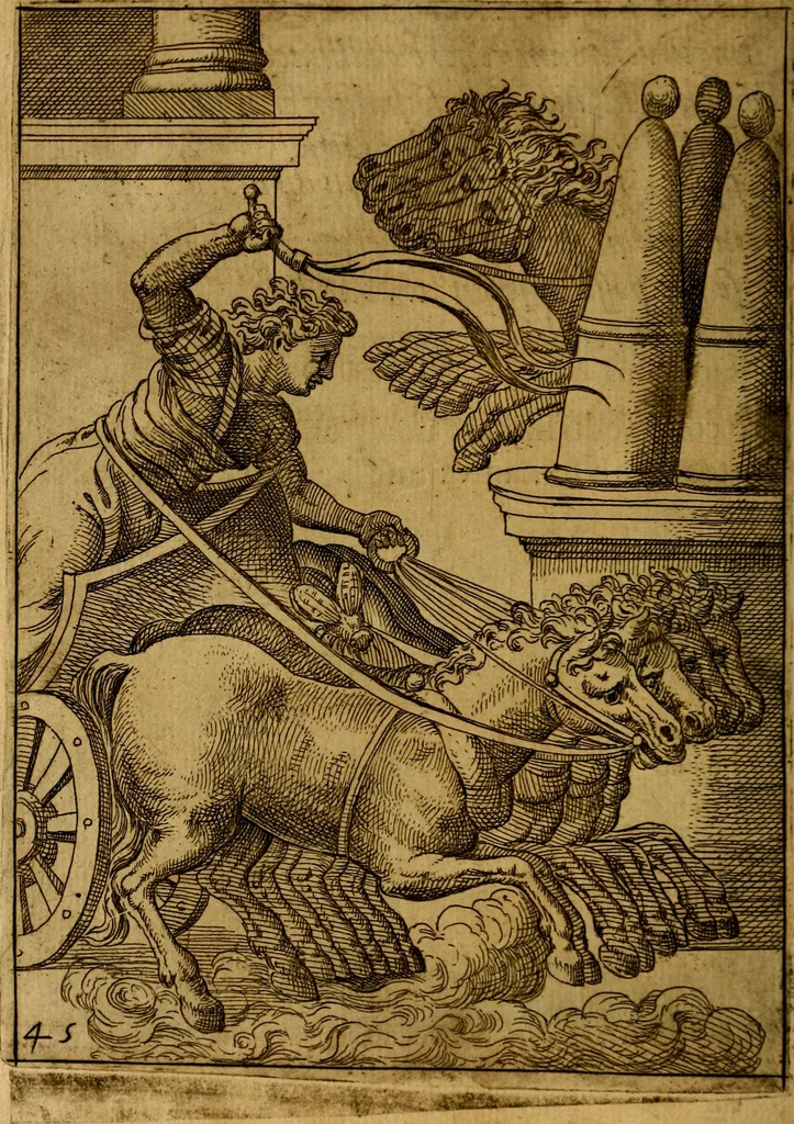 An illustration from Fabvlae centvm ex antiqvis avctoribvs delectae et a Gabriele Faerno Cremonensi carminibvs explicatae, 1564, leaf 95