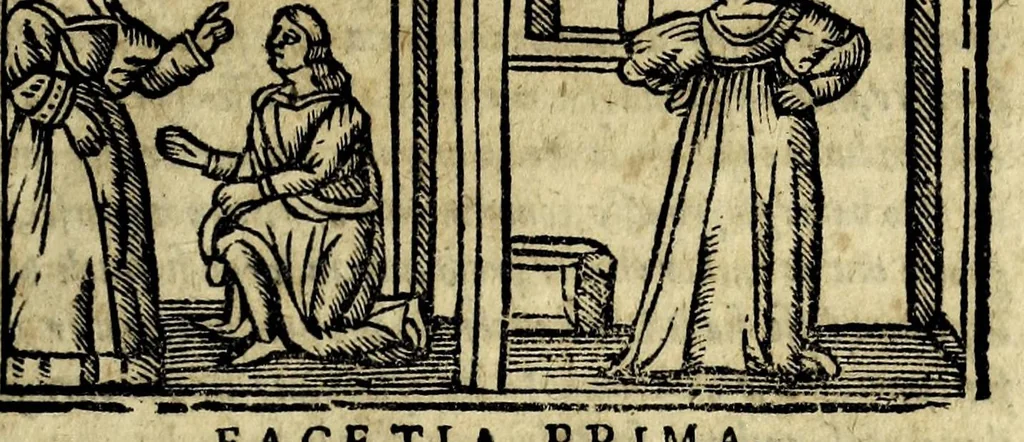 An illustration from Facetie di Poggio firorentino : historiate, nuouamente ristampate, & con somma diligentia reuiste et corrette, 1547, leaf 15