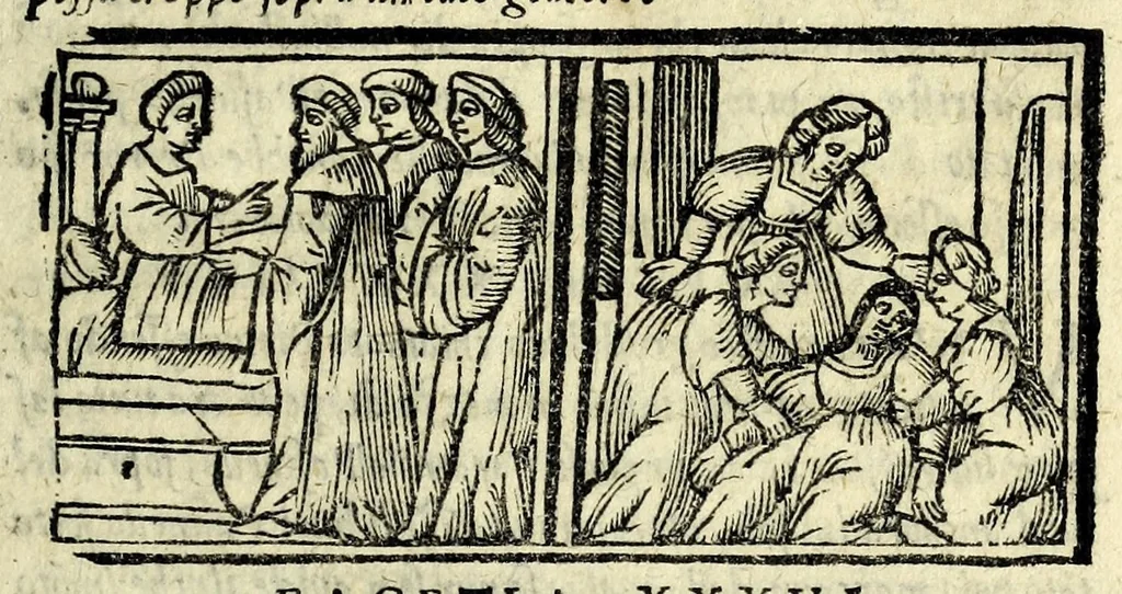 An illustration from Facetie di Poggio firorentino : historiate, nuouamente ristampate, & con somma diligentia reuiste et corrette, 1547, leaf 31
