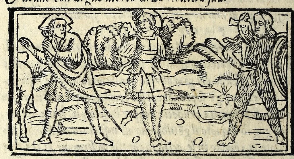 An illustration from Facetie di Poggio firorentino : historiate, nuouamente ristampate, & con somma diligentia reuiste et corrette, 1547, leaf 46