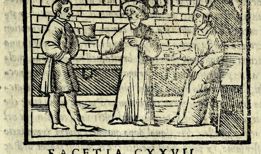 An illustration from Facetie di Poggio firorentino : historiate, nuouamente ristampate, & con somma diligentia reuiste et corrette, 1547, leaf 81