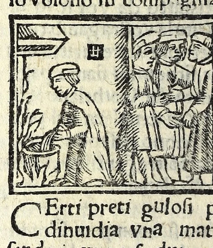 An illustration from Facetie, fabule, motti, del Piouano Arlotto prete fiorentino, huomo di grande ingegno : opera diletteuole vulgare in lingua toscha historiata con piu facetie agiõte nouamẽte stampate, 1538, leaf 158