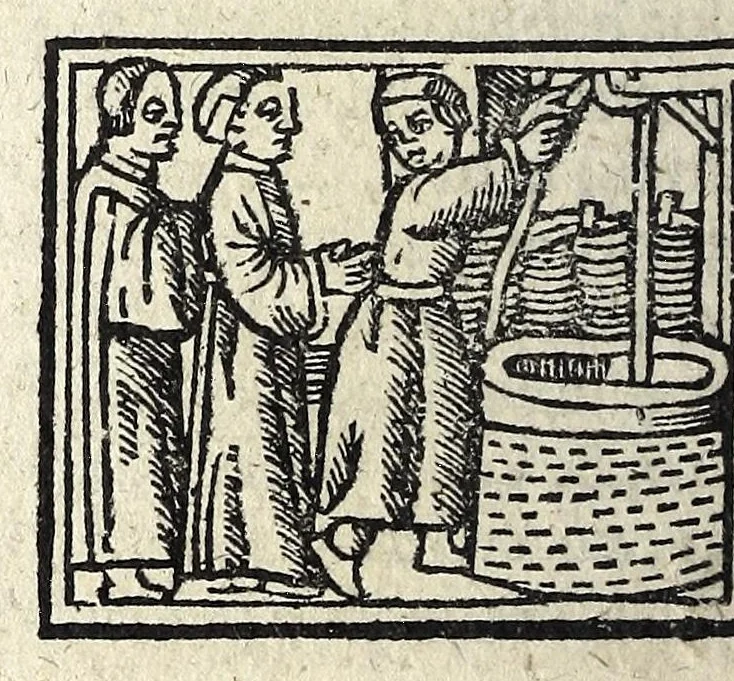 An illustration from Facetie, fabule, motti, del Piouano Arlotto prete fiorentino, huomo di grande ingegno : opera diletteuole vulgare in lingua toscha historiata con piu facetie agiõte nouamẽte stampate, 1538, leaf 32