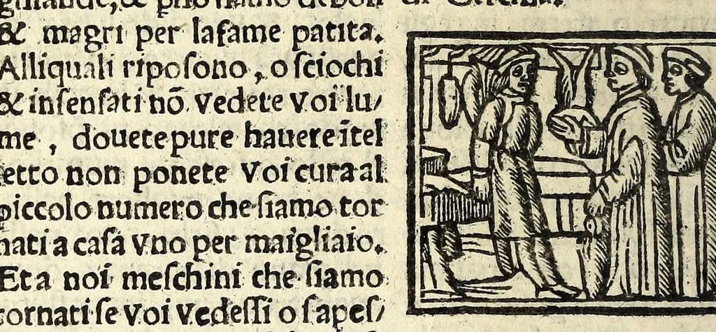An illustration from Facetie, fabule, motti, del Piouano Arlotto prete fiorentino, huomo di grande ingegno : opera diletteuole vulgare in lingua toscha historiata con piu facetie agiõte nouamẽte stampate, 1538, leaf 54