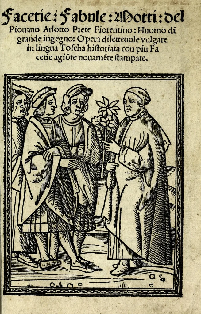 An illustration from Facetie, fabule, motti, del Piouano Arlotto prete fiorentino, huomo di grande ingegno : opera diletteuole vulgare in lingua toscha historiata con piu facetie agiõte nouamẽte stampate, 1538, leaf 7
