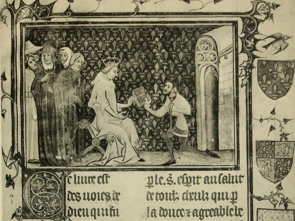 An illustration from Fac-similé de livres copiés et enluminés pour le roi Charles V. : souvenir de la journée du 8 mars 1903, 1903, leaf 24