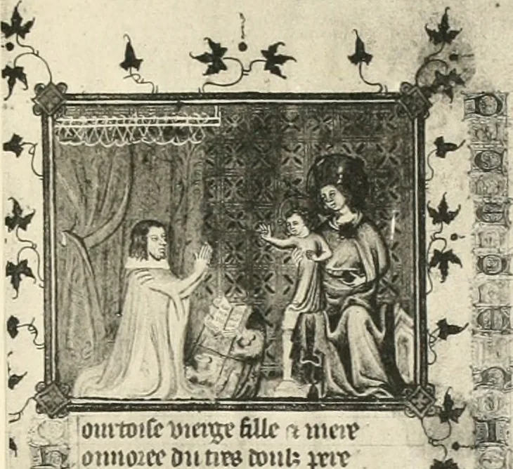 An illustration from Fac-similé de livres copiés et enluminés pour le roi Charles V. : souvenir de la journée du 8 mars 1903 offert à ses amis, 1903, leaf 26