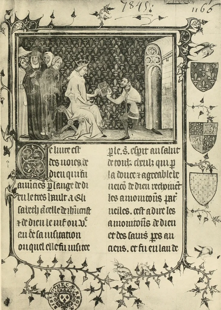 An illustration from Fac-similé de livres copiés et enluminés pour le roi Charles V. : souvenir de la journée du 8 mars 1903 offert à ses amis, 1903, leaf 30