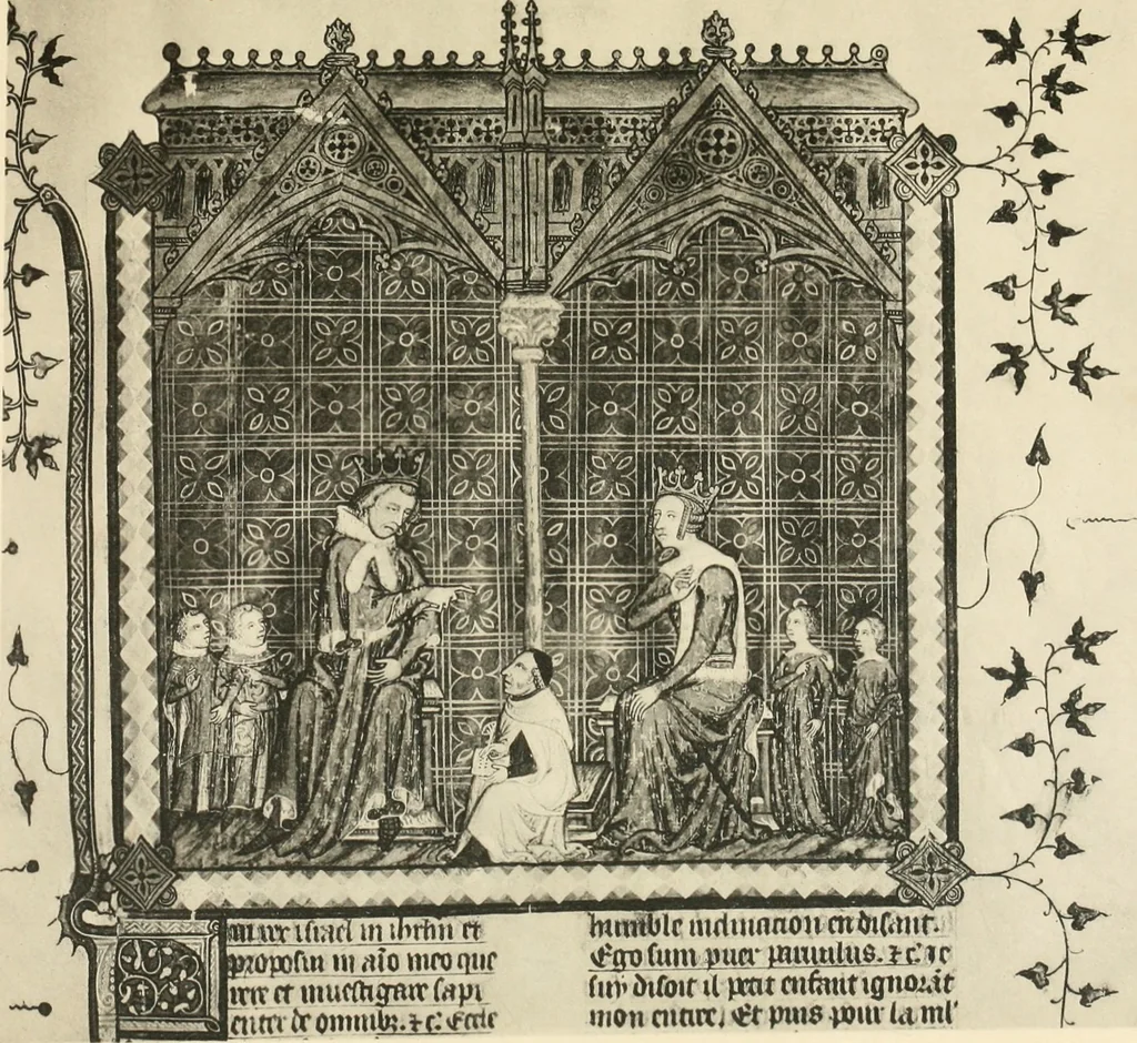 An illustration from Fac-similé de livres copiés et enluminés pour le roi Charles V. : souvenir de la journée du 8 mars 1903 offert à ses amis, 1903, leaf 40