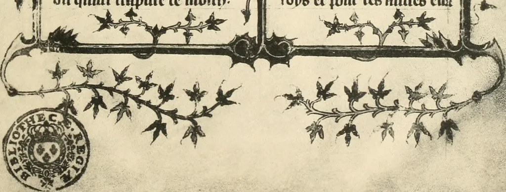 An illustration from Fac-similé de livres copiés et enluminés pour le roi Charles V. : souvenir de la journée du 8 mars 1903 offert à ses amis, 1903, leaf 46