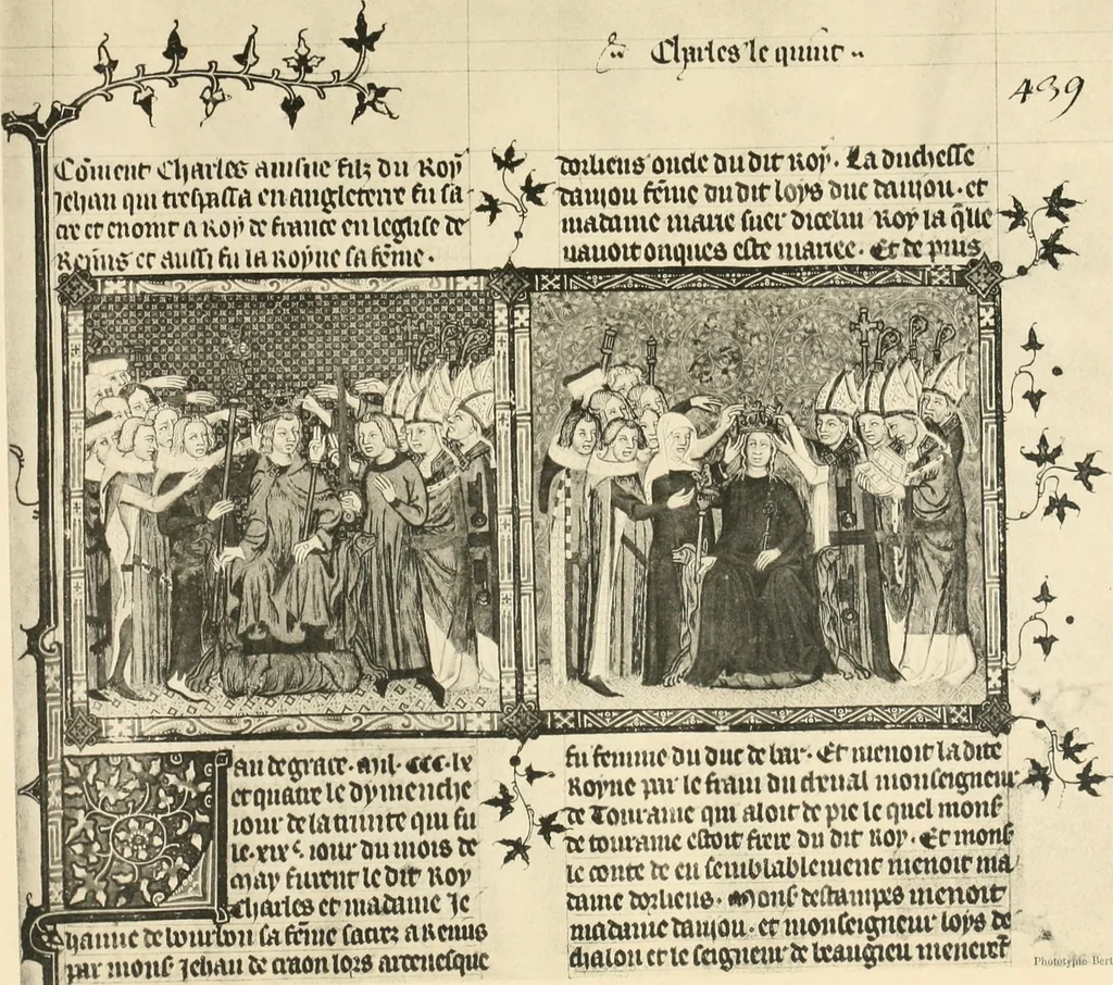 An illustration from Fac-similé de livres copiés et enluminés pour le roi Charles V. : souvenir de la journée du 8 mars 1903 offert à ses amis, 1903, leaf 52