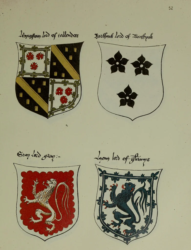 An illustration from Fac simile of an ancient heraldic manuscipt : emblazoned by Sir David Lyndsay of the Mount. Lyon king of armes 1542, 1878, leaf 133