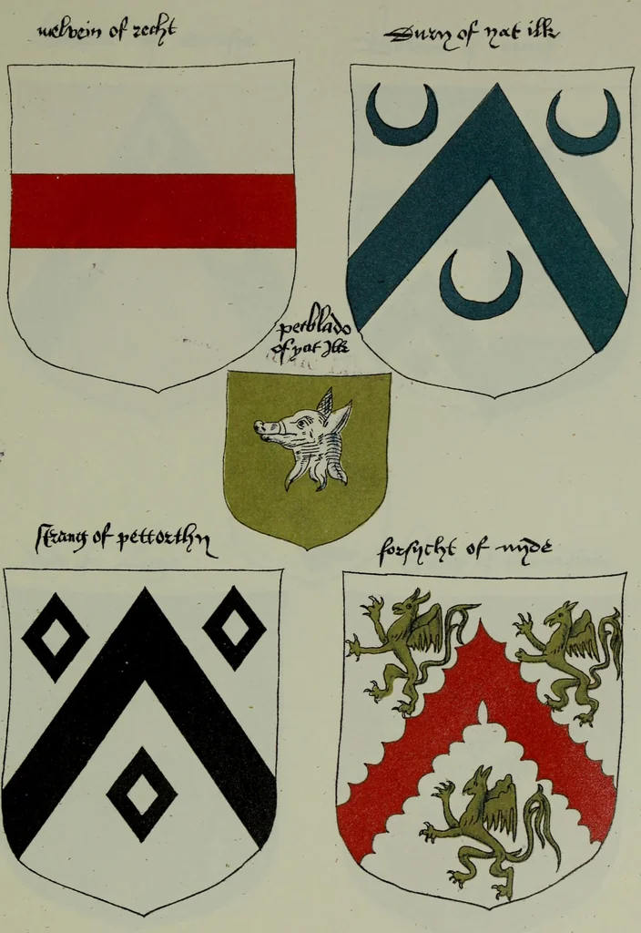 An illustration from Fac simile of an ancient heraldic manuscipt : emblazoned by Sir David Lyndsay of the Mount. Lyon king of armes 1542, 1878, leaf 175