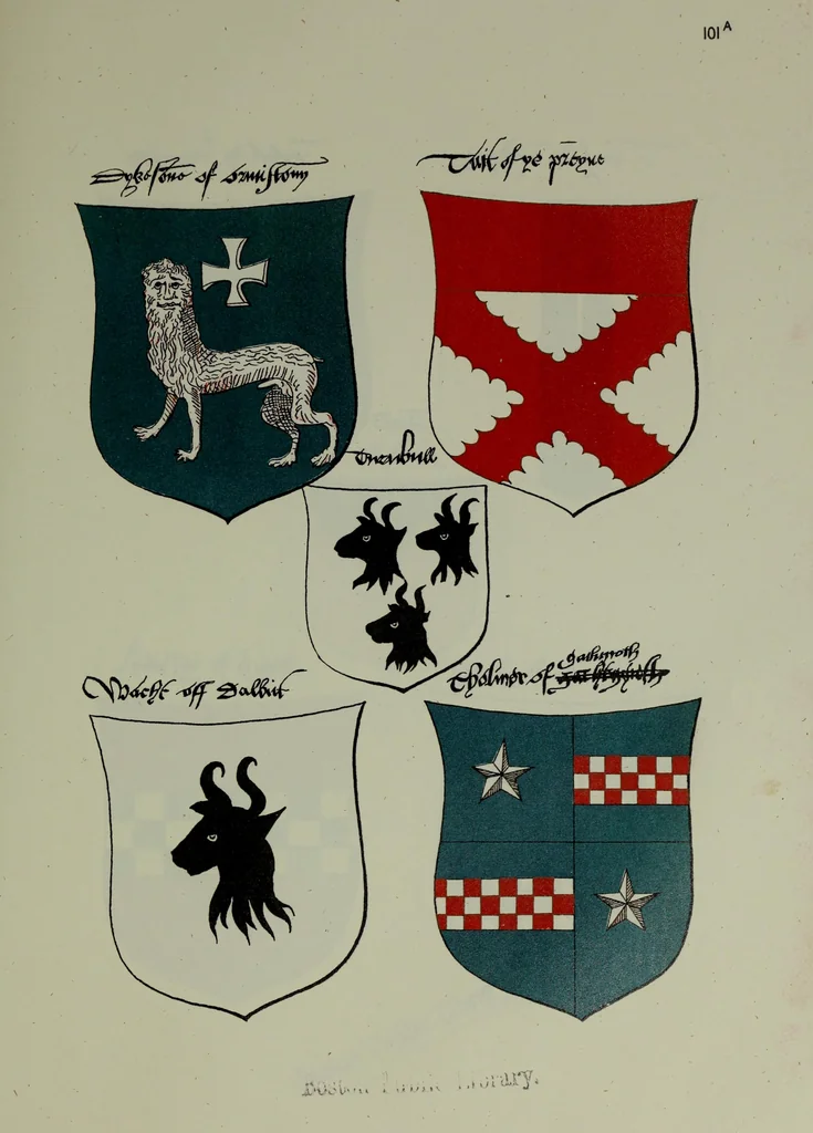 An illustration from Fac simile of an ancient heraldic manuscipt : emblazoned by Sir David Lyndsay of the Mount. Lyon king of armes 1542, 1878, leaf 243