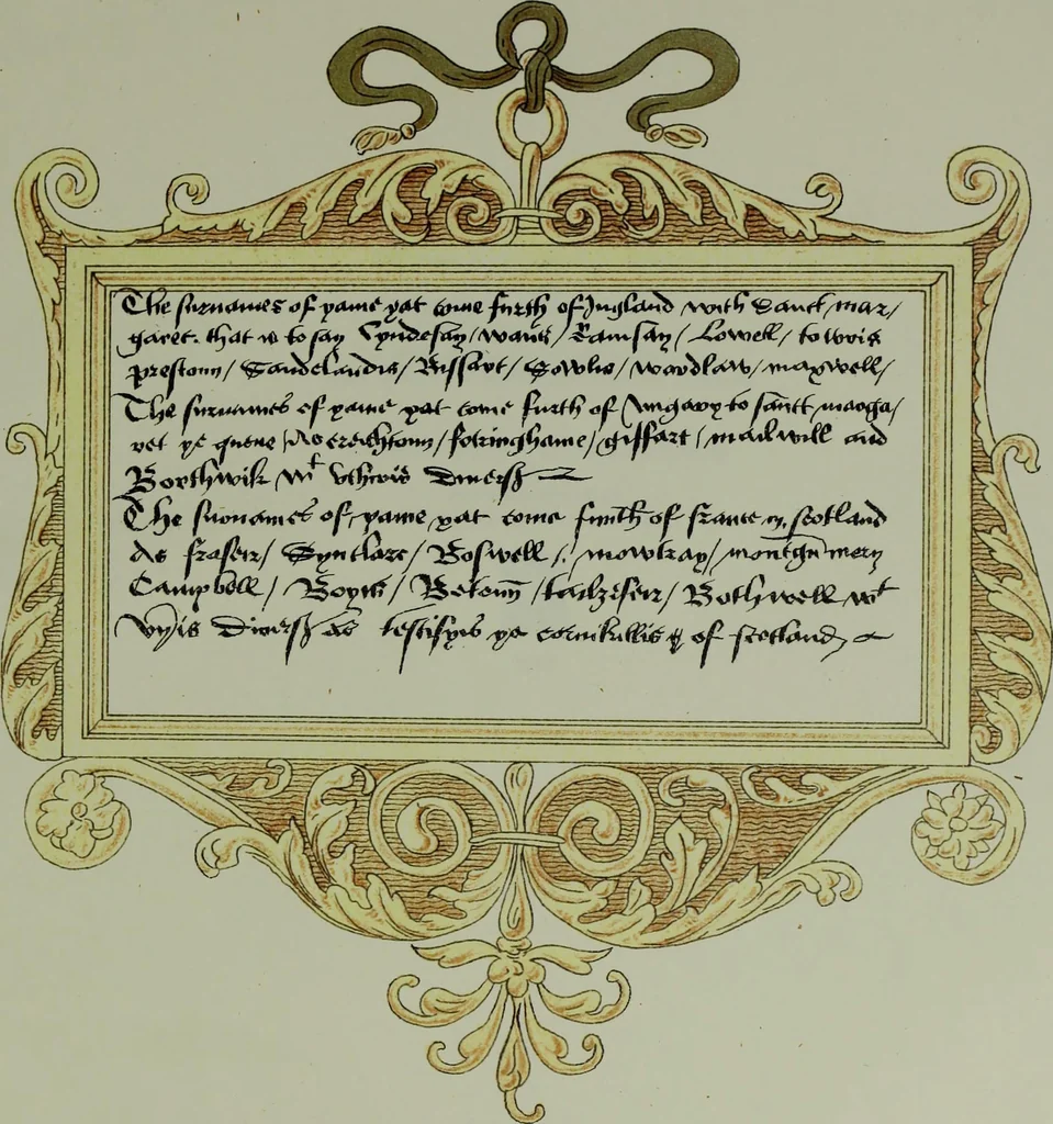 An illustration from Fac simile of an ancient heraldic manuscipt : emblazoned by Sir David Lyndsay of the Mount. Lyon king of armes 1542, 1878, leaf 315