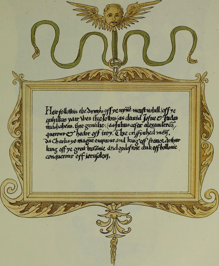 An illustration from Fac simile of an ancient heraldic manuscipt : emblazoned by Sir David Lyndsay of the Mount. Lyon king of armes 1542, 1878, leaf 41