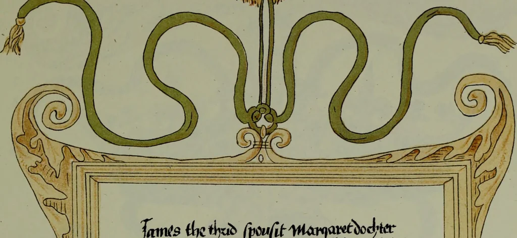 An illustration from Fac simile of an ancient heraldic manuscipt : emblazoned by Sir David Lyndsay of the Mount. Lyon king of armes 1542, 1878, leaf 87