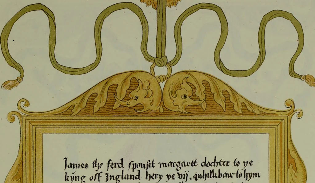 An illustration from Fac simile of an ancient heraldic manuscipt : emblazoned by Sir David Lyndsay of the Mount. Lyon king of armes 1542, 1878, leaf 91
