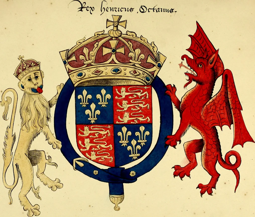 An illustration from Fac simile of a contemporary roll with the names and the arms of the sovereign and of the spiritual and temporal peers who sat in Parliament held at Westminster on the 5th of February in the sixth year of the reign of King Henry the Eighth, anno domini, 1515, in the possession of Thomas Willement, 1829, leaf 19