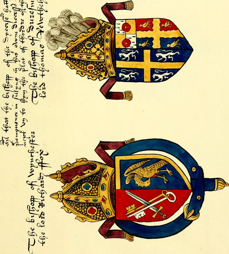 An illustration from Fac simile of a contemporary roll with the names and the arms of the sovereign and of the spiritual and temporal peers who sat in Parliament held at Westminster on the 5th of February in the sixth year of the reign of King Henry the Eighth, anno domini, 1515, in the possession of Thomas Willement, 1829, leaf 23