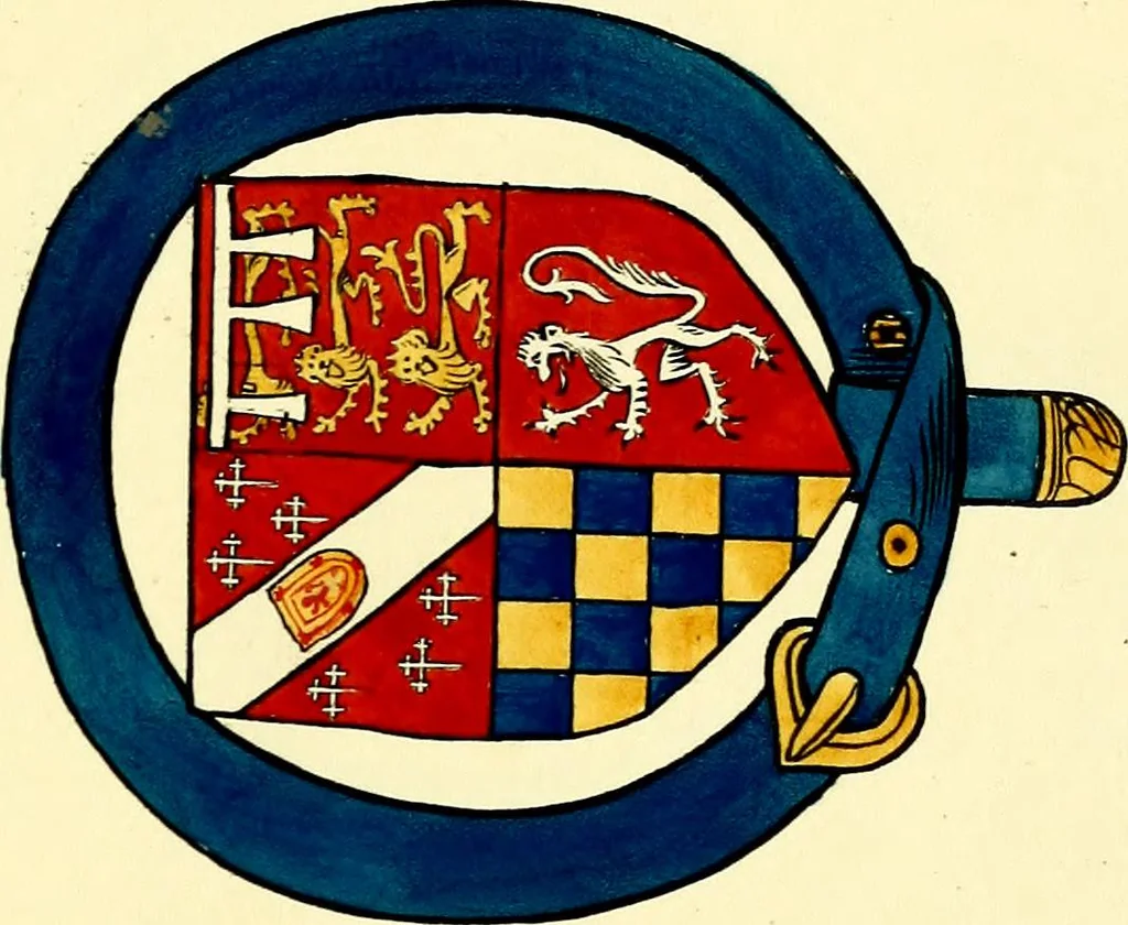 An illustration from Fac simile of a contemporary roll with the names and the arms of the sovereign and of the spiritual and temporal peers who sat in Parliament held at Westminster on the 5th of February in the sixth year of the reign of King Henry the Eighth, anno domini, 1515, in the possession of Thomas Willement, 1829, leaf 25