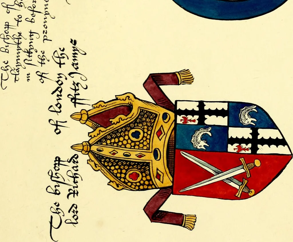 An illustration from Fac simile of a contemporary roll with the names and the arms of the sovereign and of the spiritual and temporal peers who sat in Parliament held at Westminster on the 5th of February in the sixth year of the reign of King Henry the Eighth, anno domini, 1515, in the possession of Thomas Willement, 1829, leaf 25