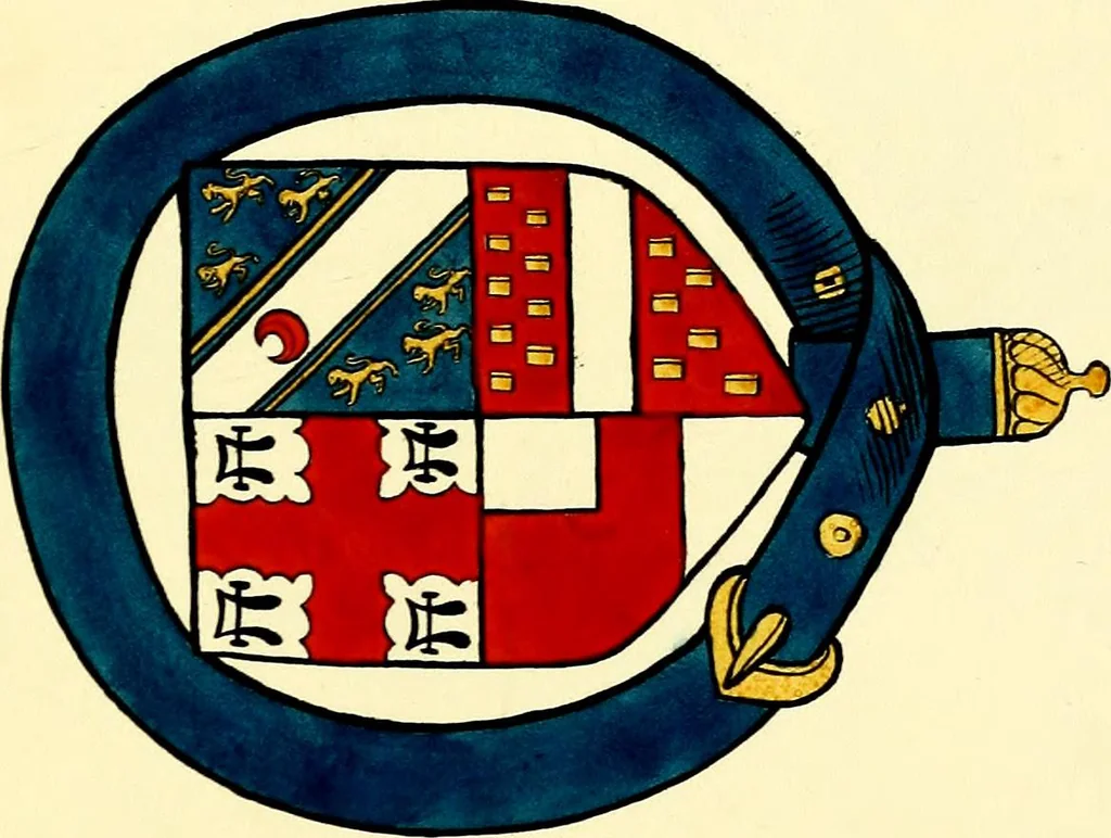 An illustration from Fac simile of a contemporary roll with the names and the arms of the sovereign and of the spiritual and temporal peers who sat in Parliament held at Westminster on the 5th of February in the sixth year of the reign of King Henry the Eighth, anno domini, 1515, in the possession of Thomas Willement, 1829, leaf 31