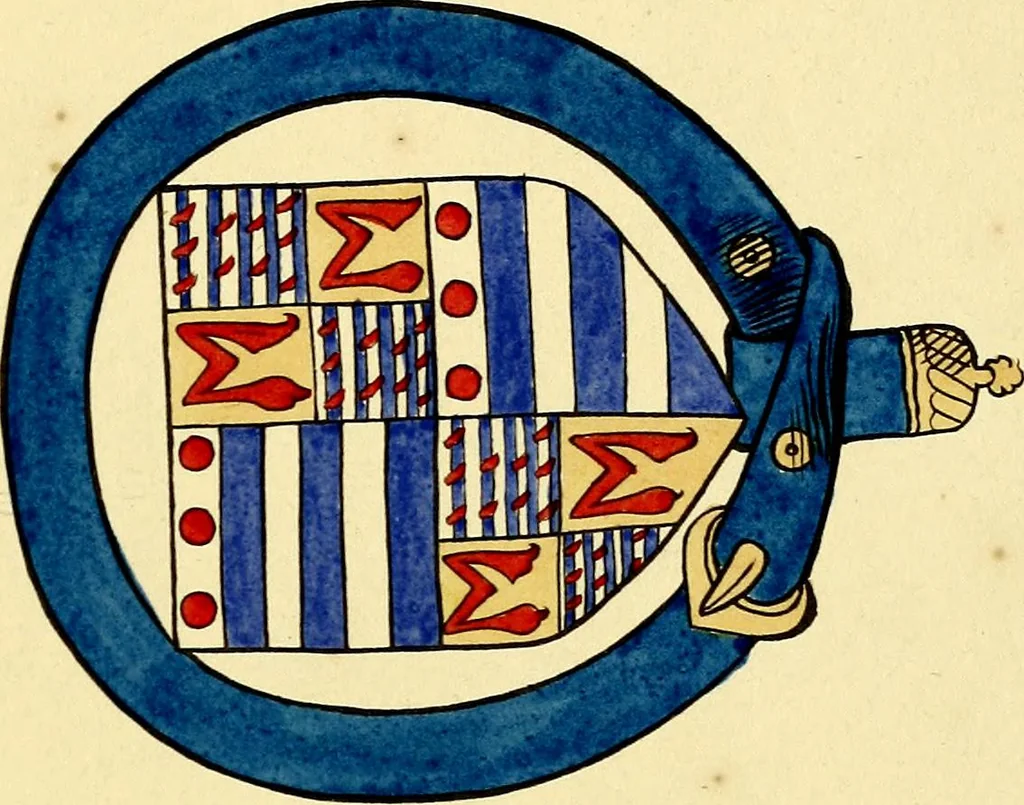 An illustration from Fac simile of a contemporary roll with the names and the arms of the sovereign and of the spiritual and temporal peers who sat in Parliament held at Westminster on the 5th of February in the sixth year of the reign of King Henry the Eighth, anno domini, 1515, in the possession of Thomas Willement, 1829, leaf 33